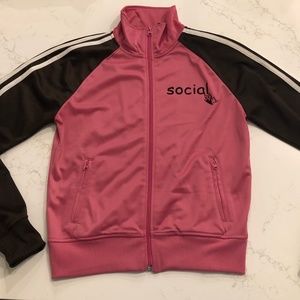 “Social Butterfly” pink & brown 90s zip up top (Bluenotes)